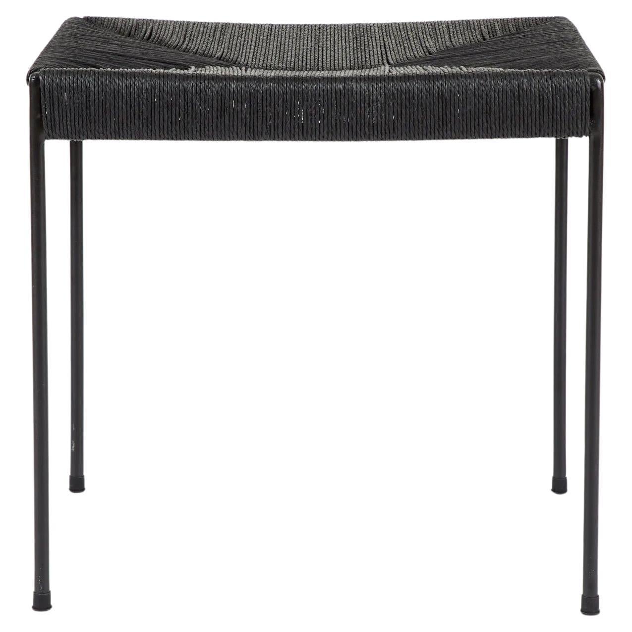 Double-Rail Handwoven Black Danish Cord Stool For Sale