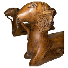 Double Ram Head Wood Base Coffee Table