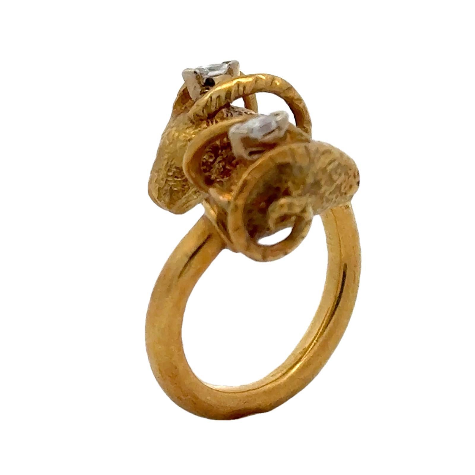 Double Rams Head Diamond 18 Karat Yellow Gold Bypass Vintage Ring 4
