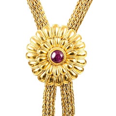 Double Ram’s Head Tiger Eye Lariat Necklace, Signed “Lalaounis”