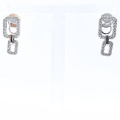 Bespoke Double Rectangle Link Round Cut Pavé Diamond Dangling Earrings 18K Gold