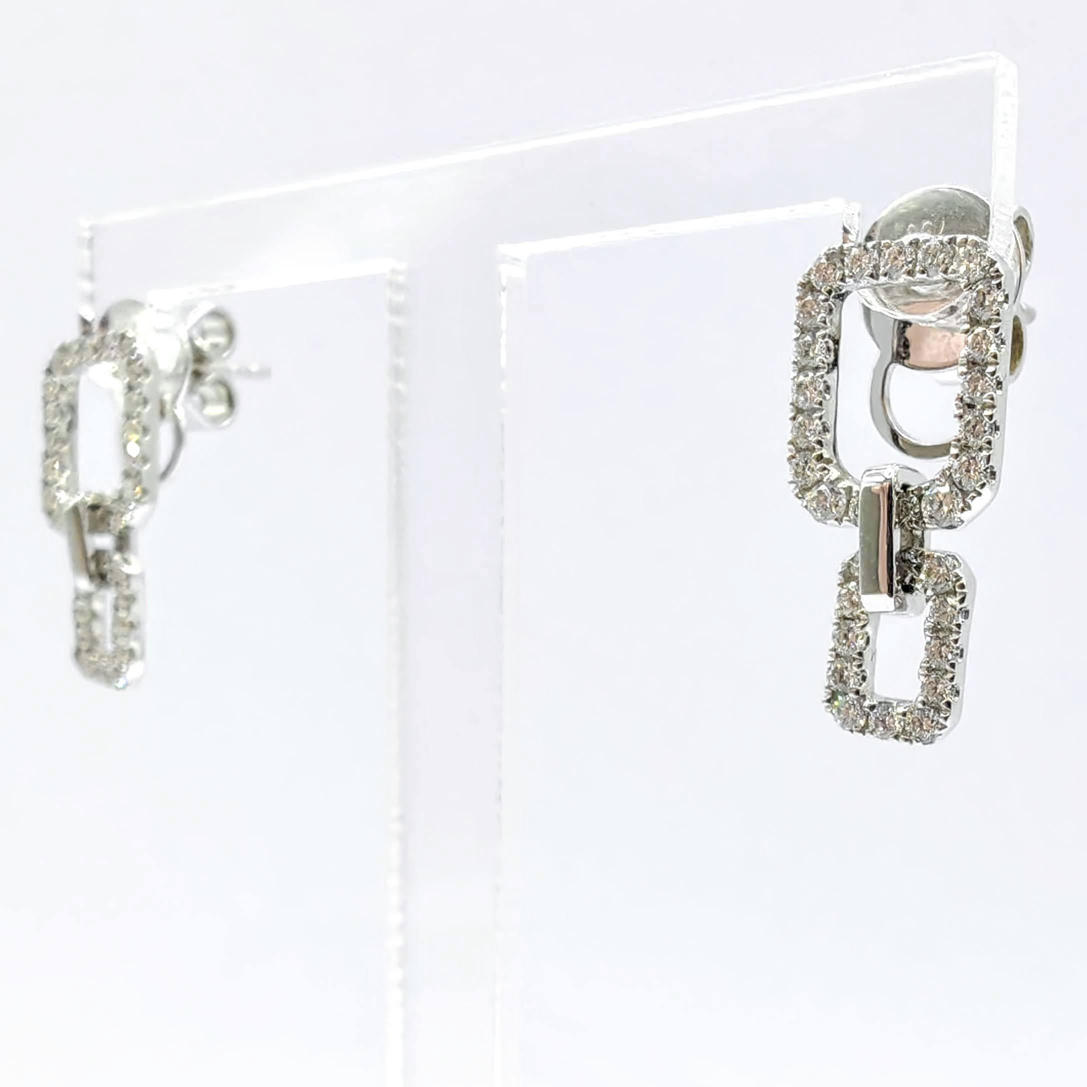 Doppeltes Rechteck A Link Rundschliff Pavé-Diamant Ohrringe in 18K Weißgold (Zeitgenössisch) im Angebot