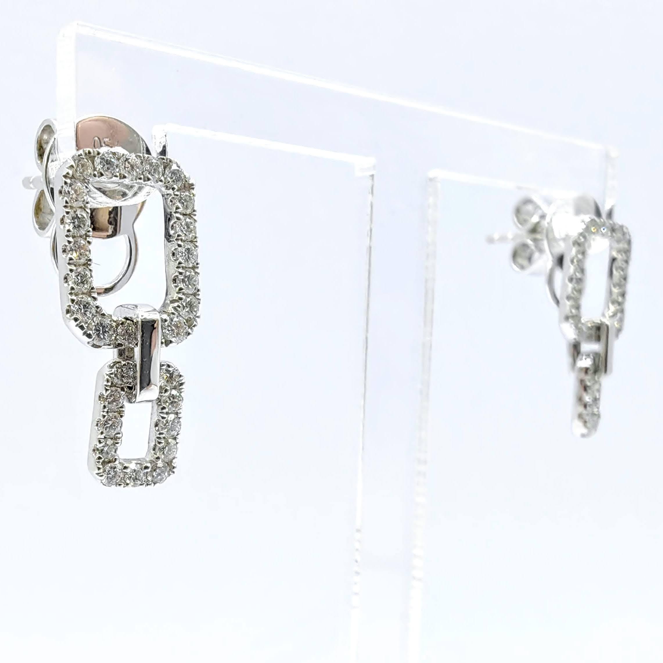 Doppeltes Rechteck A Link Rundschliff Pavé-Diamant Ohrringe in 18K Weißgold im Zustand „Neu“ im Angebot in Wan Chai District, HK