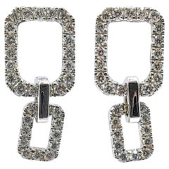 Doppeltes Rechteck A Link Rundschliff Pavé-Diamant Ohrringe in 18K Weißgold