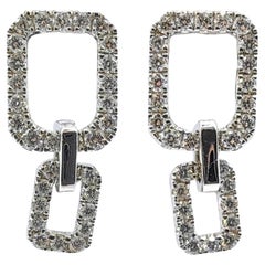 Bespoke Double Rectangle Link Round Cut Pavé Diamond Dangling Earrings 18K Gold
