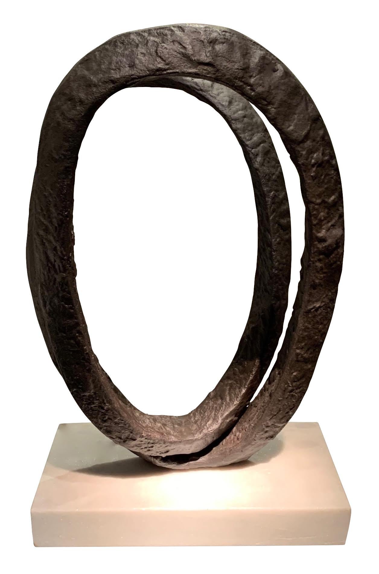 Contemporary Indonesian black hammered iron double ring 