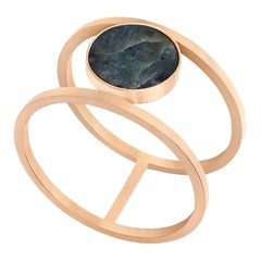 Double ring with natural green stone gold - exquisite and timeless size 7