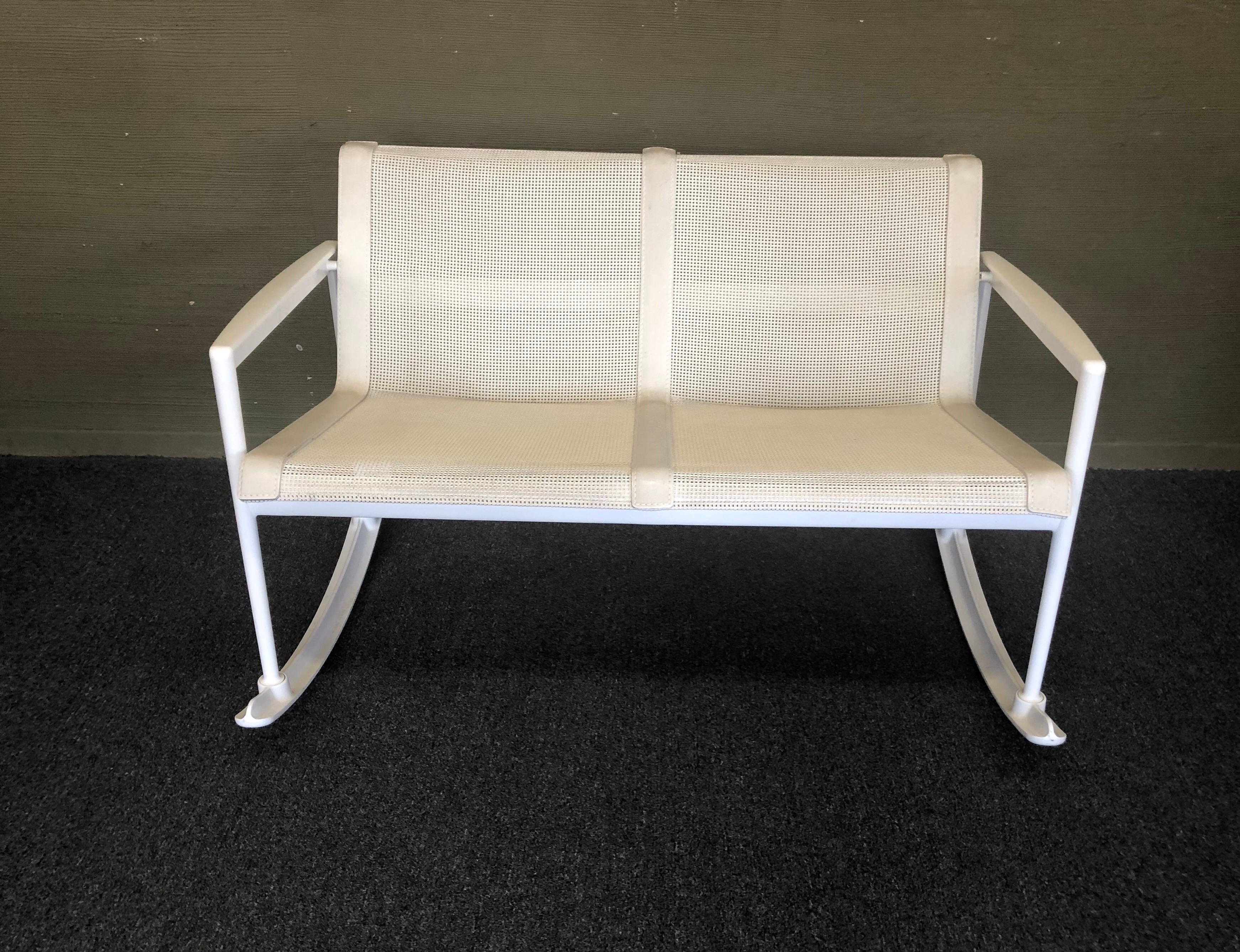 Super fun double rocker designed by Richard Schultz as part of his 1966 collection for Knoll, circa 1990s. Craving furniture that could stand up to the salty environment of her seaside home in Florida, Florence Knoll called on Richard Schultz to
