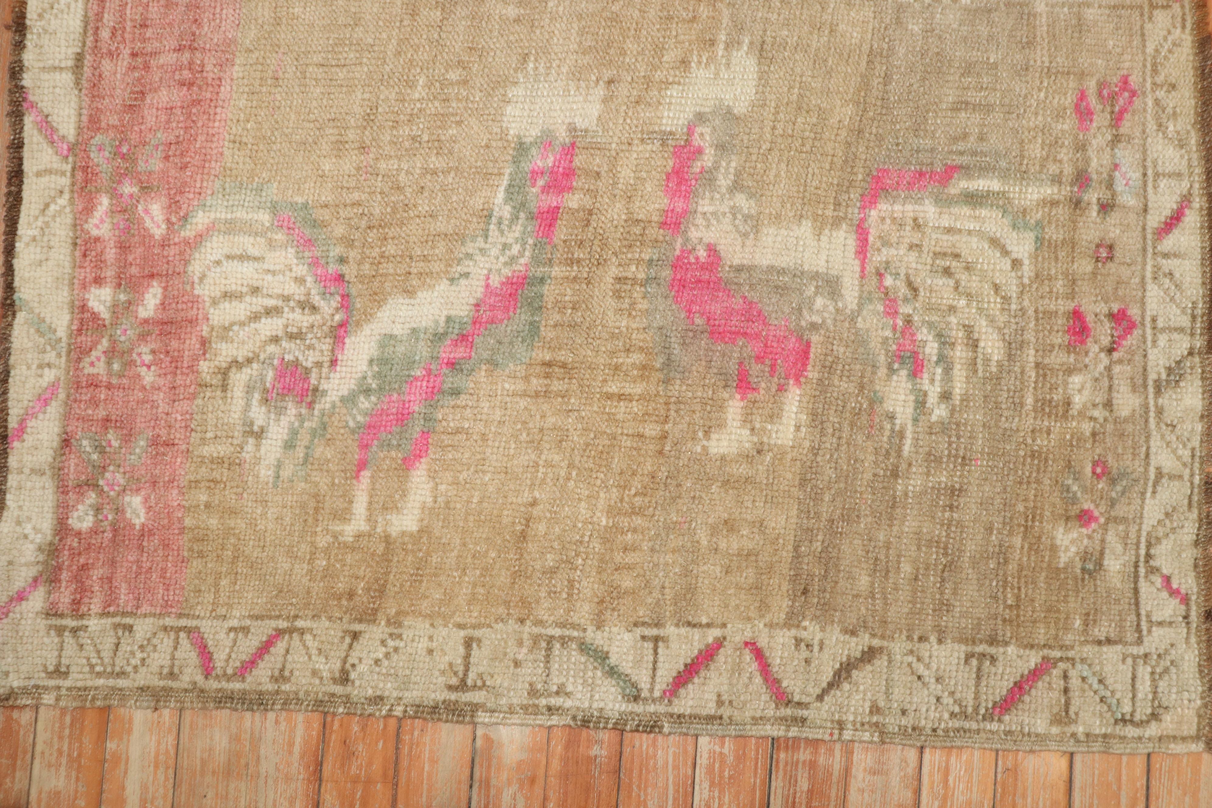 Double Rooster Vintage Turkish Rug In Good Condition In New York, NY