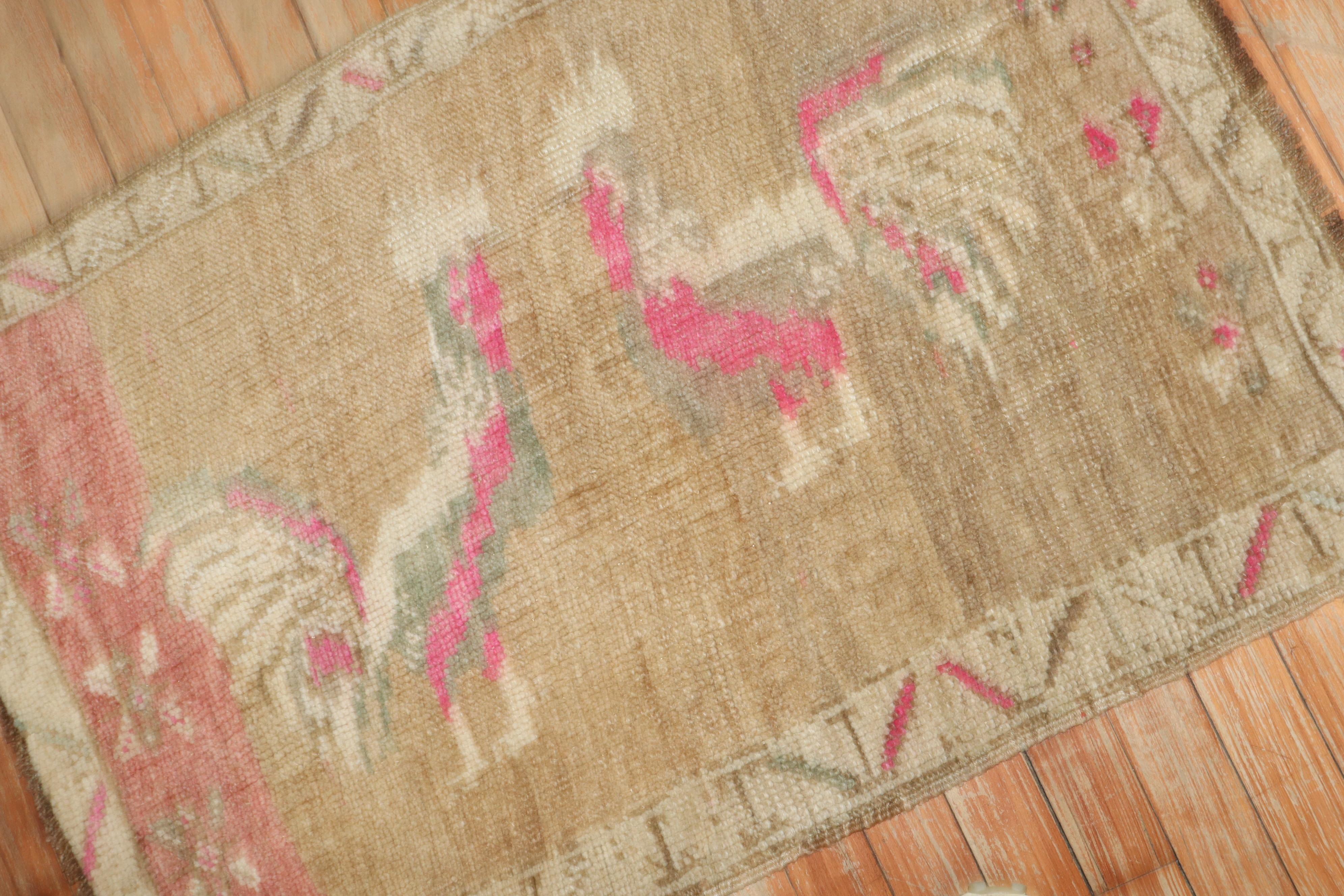 20th Century Double Rooster Vintage Turkish Rug