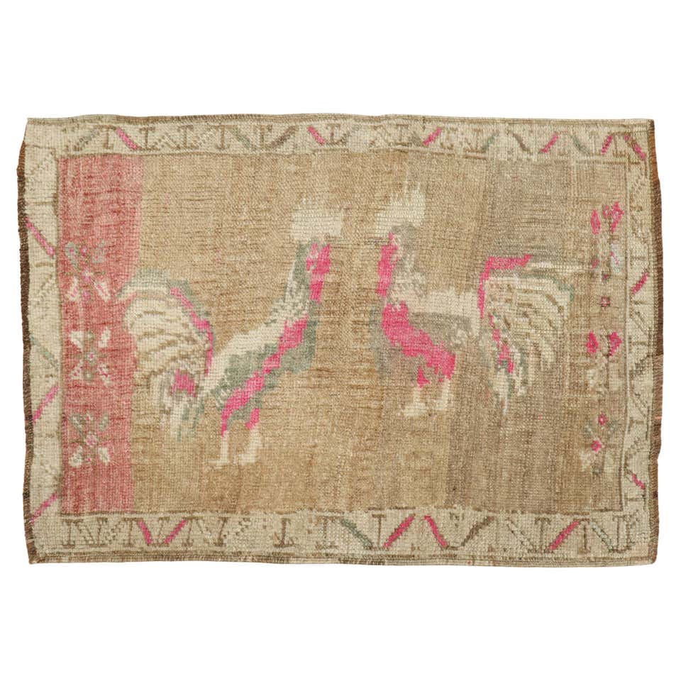 Vintage Turkish Rooster Rug For Sale at 1stDibs