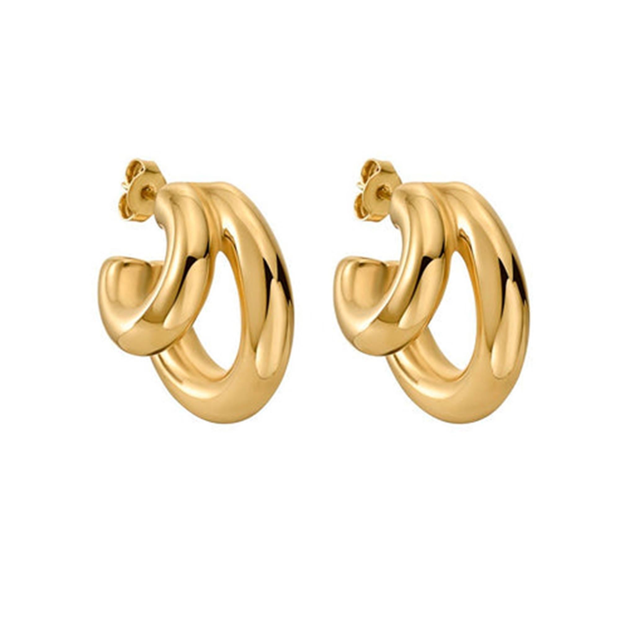 Moderne Boucles d'oreilles doubles en or jaune 14K (ou 18k sur demande) en vente