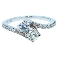 Double Round Diamond Two 2 Stone Spiral Pave Engagement Vintage White Gold Ring