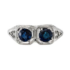 Double Round Sapphire Art Deco Gold Filigree Engagement Ring