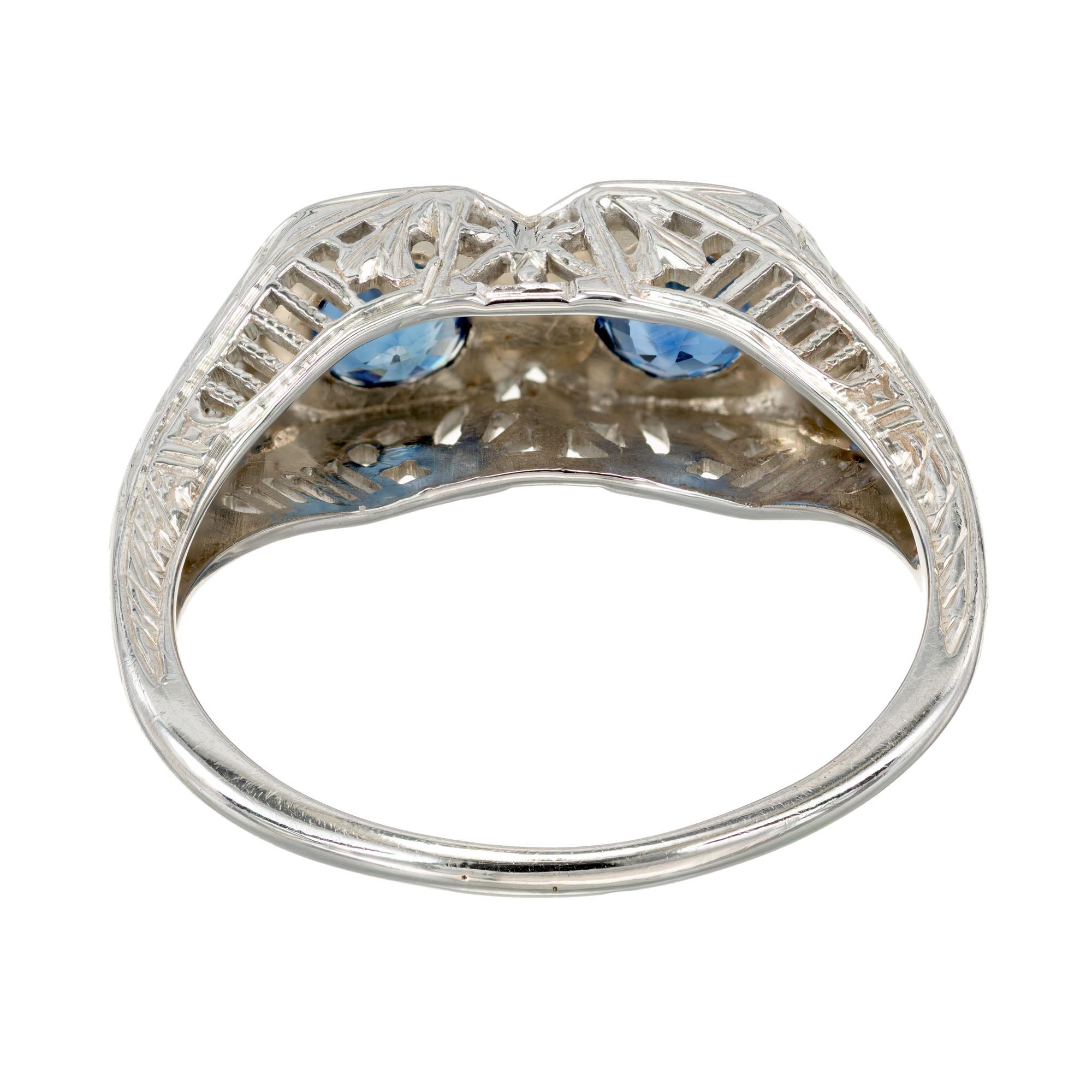 Women's Double Round Sapphire Art Deco Gold Filigree Engagement Ring