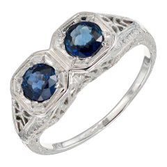 Double Round Sapphire Art Deco Gold Filigree Engagement Ring