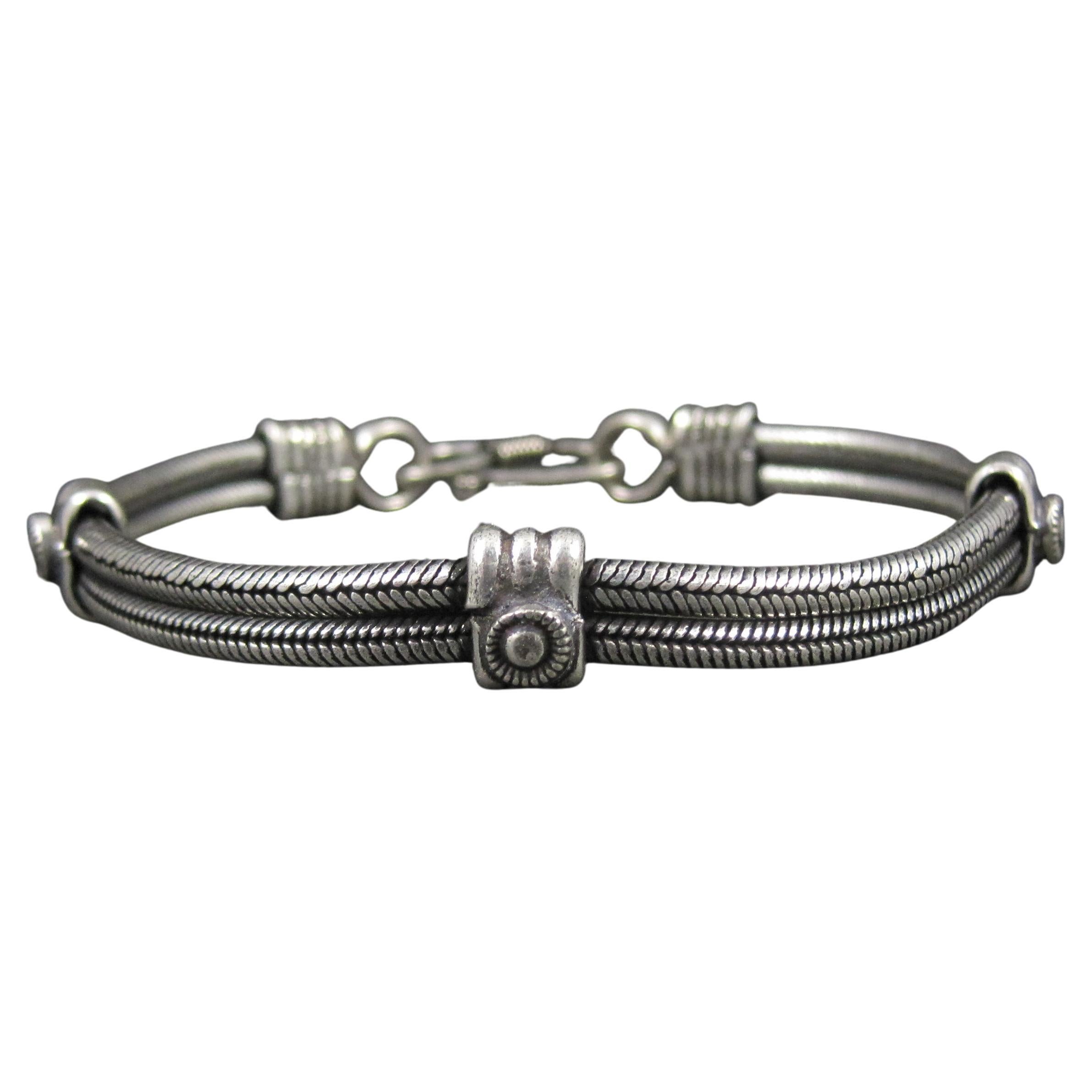 Bracelet de chaîne serpent double ronde Tribal 8" en argent sterling