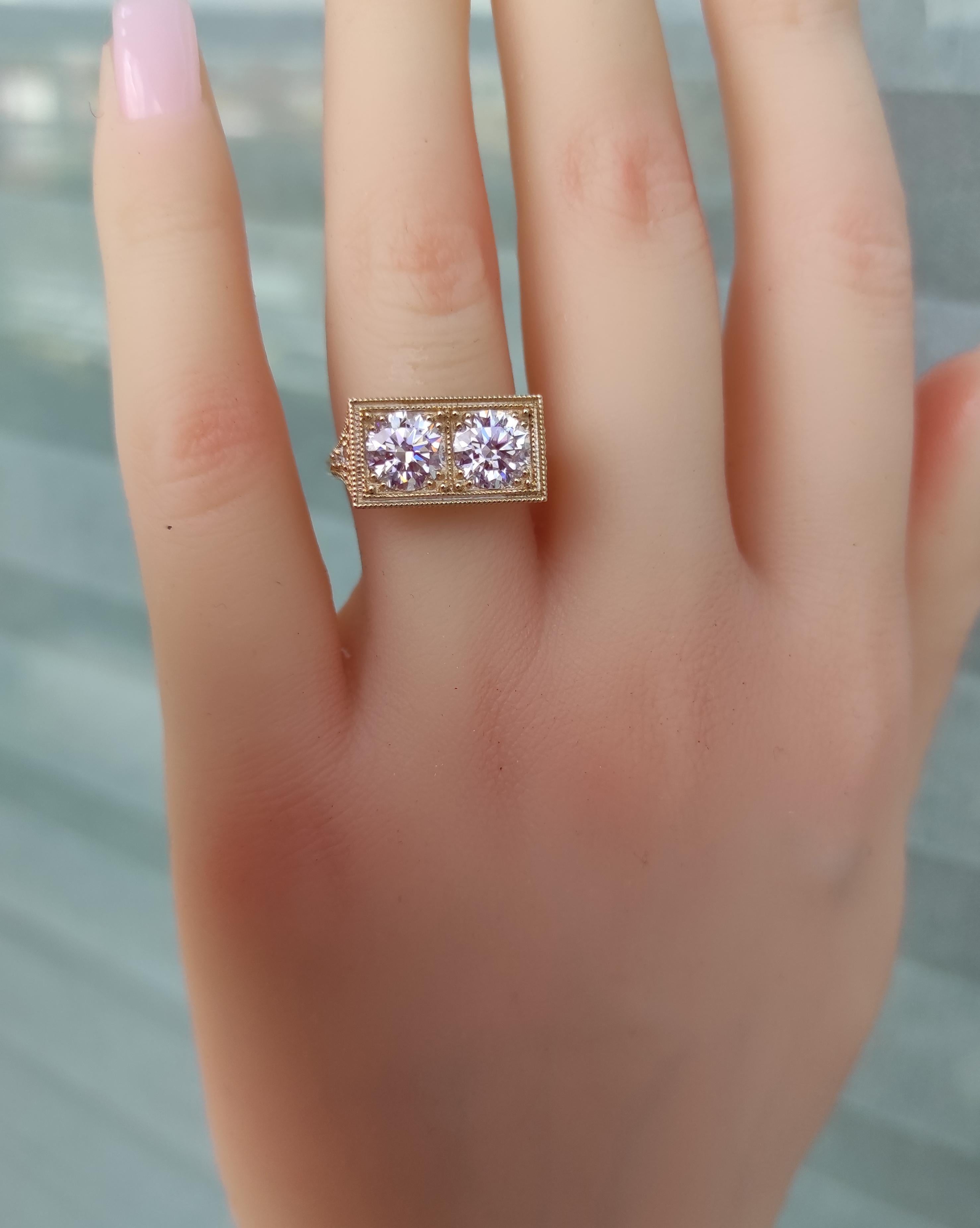 For Sale:  Double Round Stone 14k gold EngagemenDouble Round Stone 14k gold Engagement Ring 4