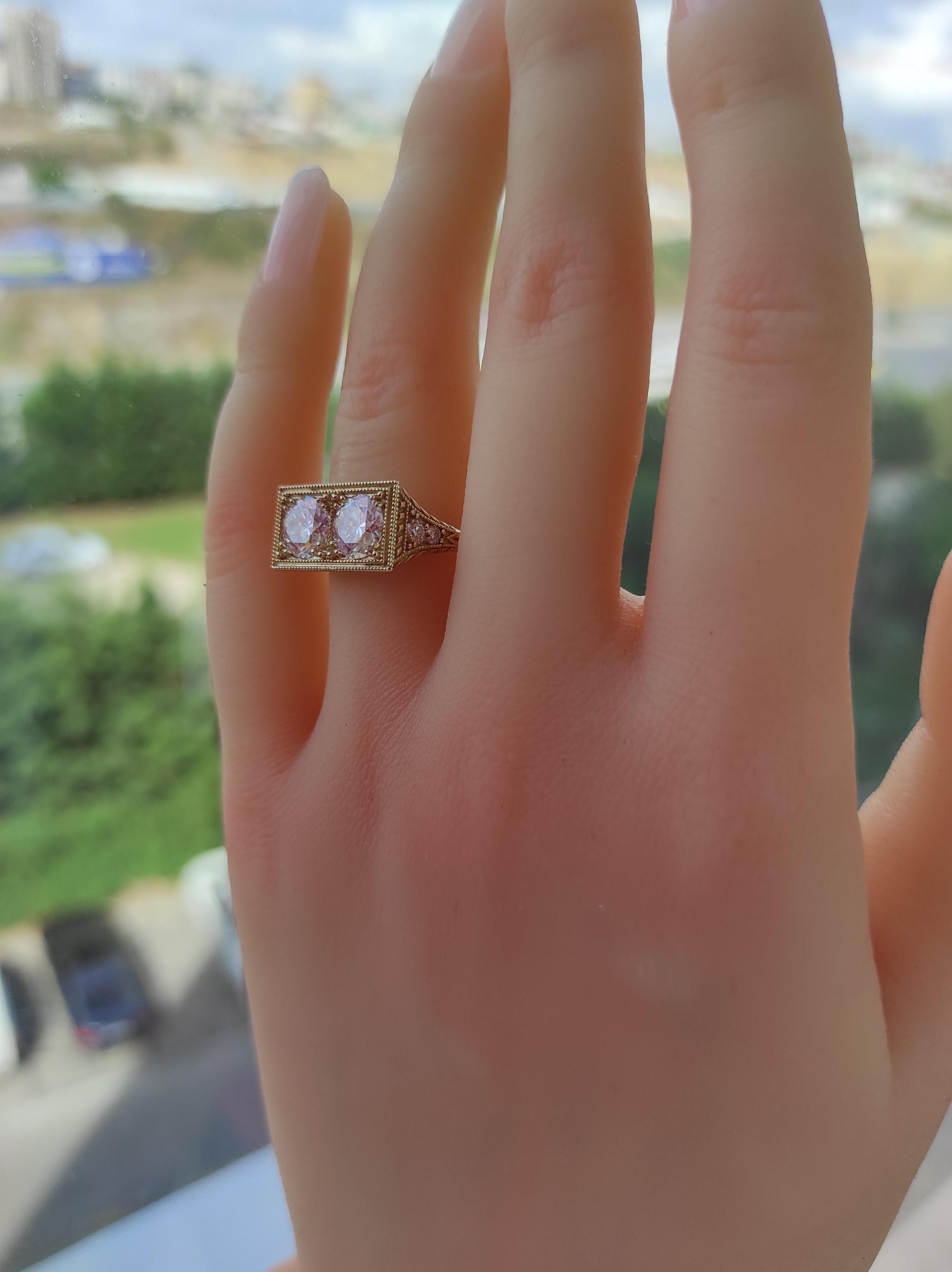 For Sale:  Double Round Stone 14k gold EngagemenDouble Round Stone 14k gold Engagement Ring 5