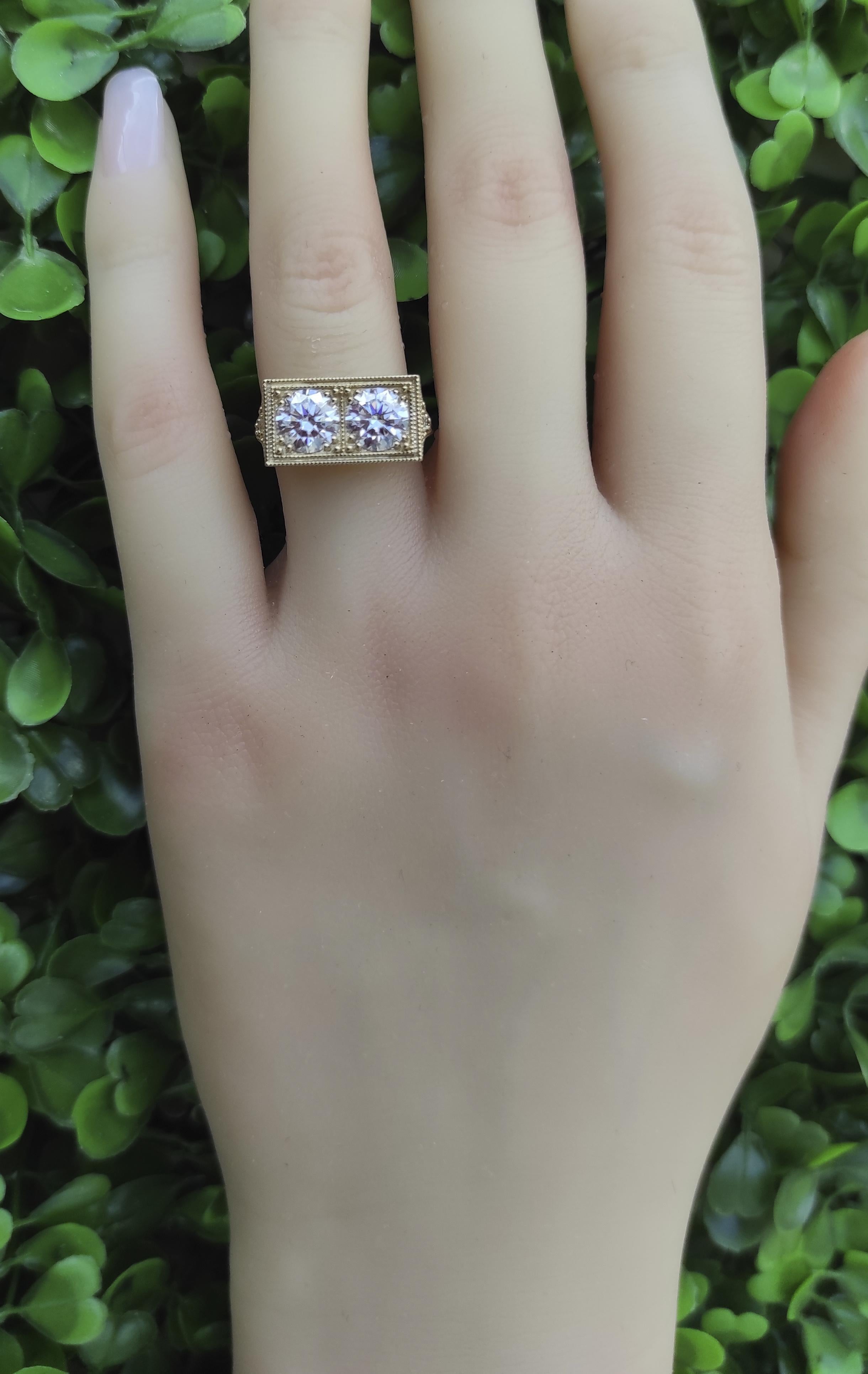 For Sale:  Double Round Stone 14k gold EngagemenDouble Round Stone 14k gold Engagement Ring 6