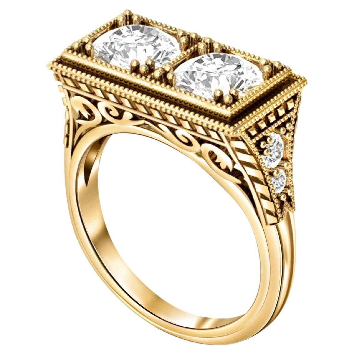 For Sale:  Double Round Stone 14k gold EngagemenDouble Round Stone 14k gold Engagement Ring