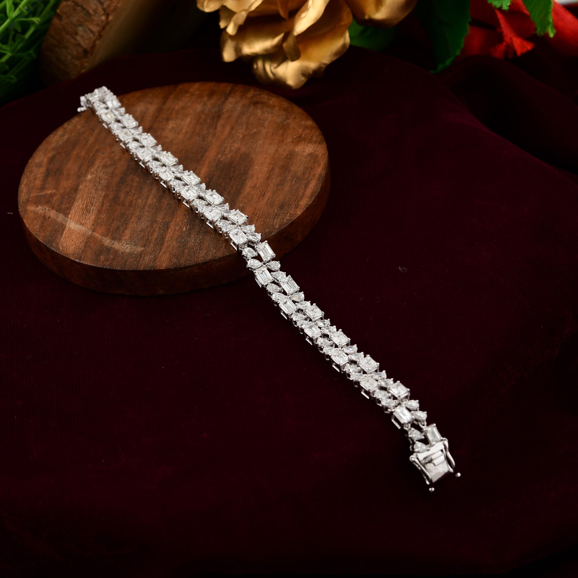 Bracelet double rangée de diamants certifiés 12,20 carats pour le mariage en or blanc 14k Pour femmes en vente