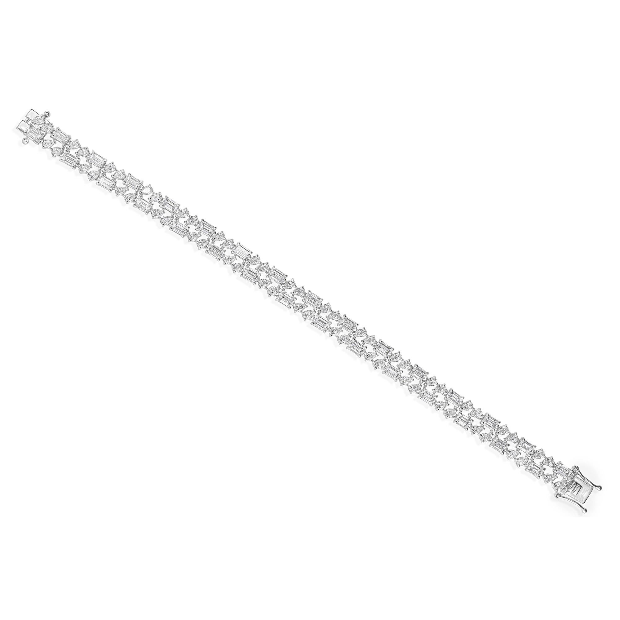 Taglio misto Bracciale con diamanti certificati a doppia fila da 12,20 carati per il matrimonio in oro bianco 18k in vendita