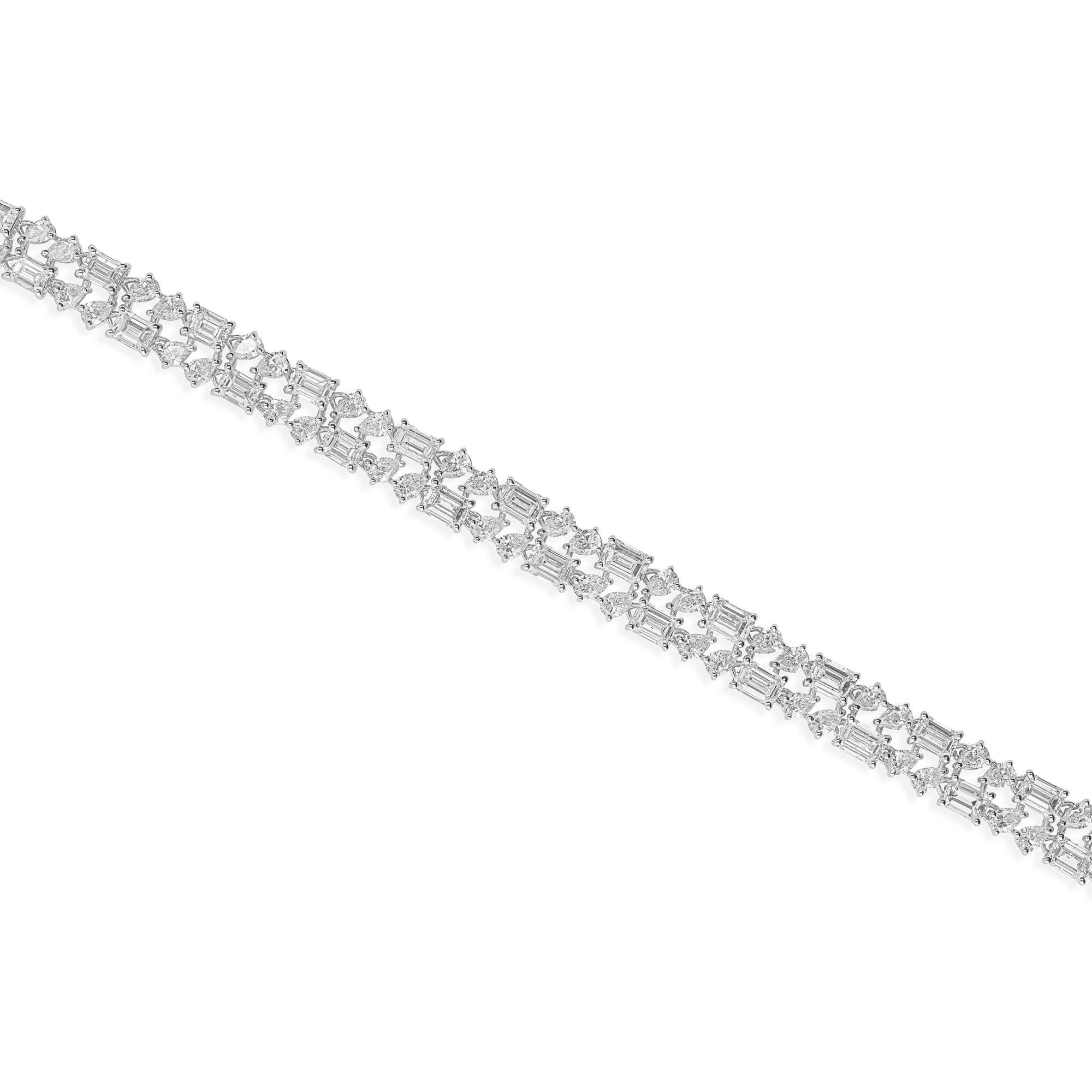 Bracciale con diamanti certificati a doppia fila da 12,20 carati per il matrimonio in oro bianco 18k in vendita 1