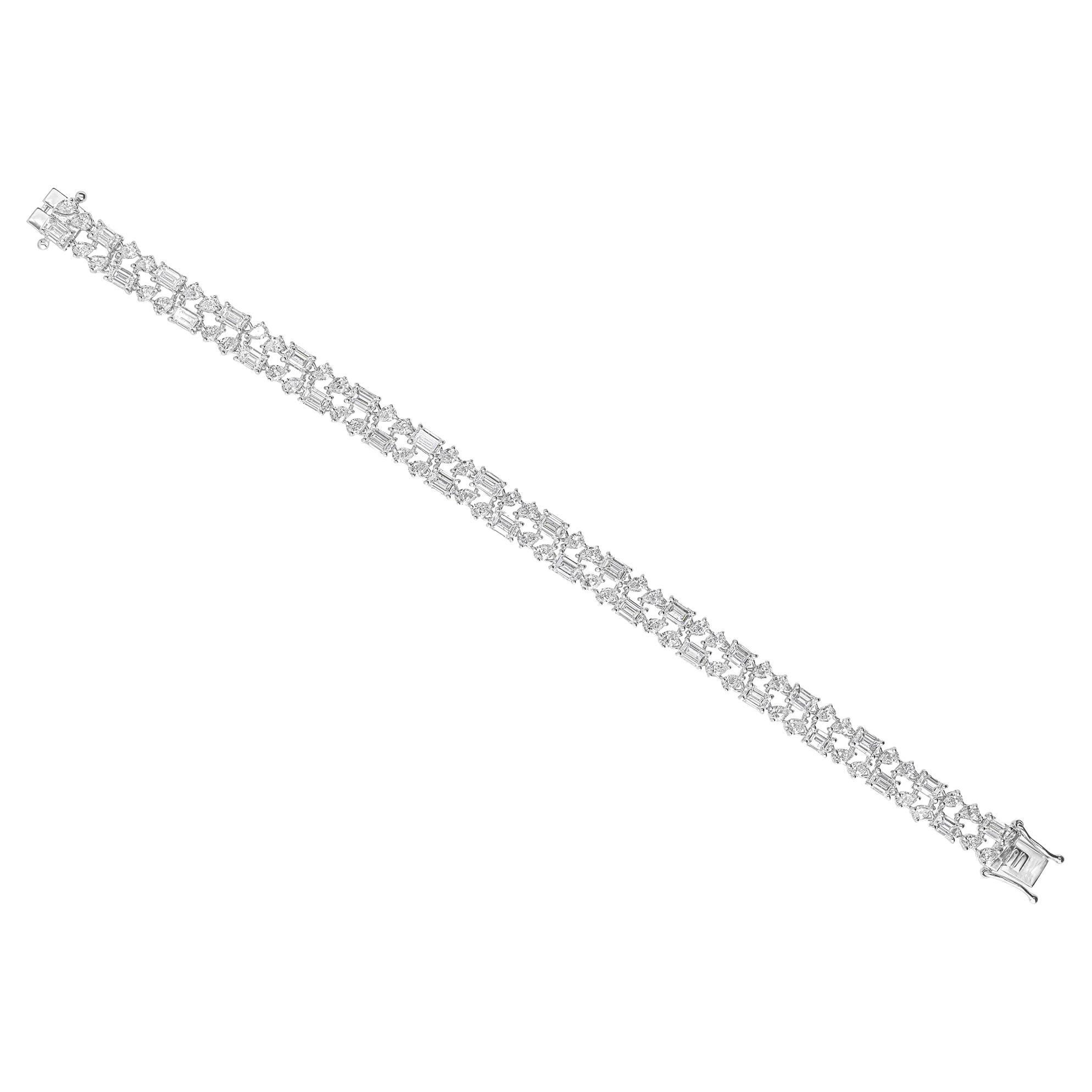 Bracciale con diamanti certificati a doppia fila da 12,20 carati per il matrimonio in oro bianco 18k in vendita