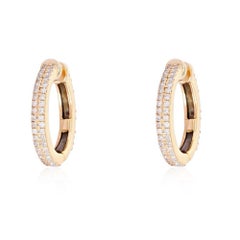 0.14ct Pave Diamond Double Row 14K Gold Huggie Hoop Earrings