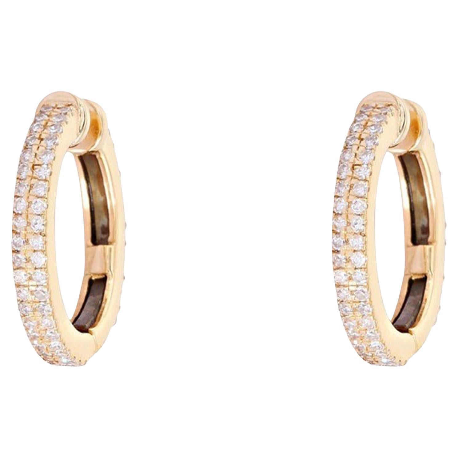 0.14ct Pave Diamond Double Row 14K Gold Huggie Hoop Earrings For Sale