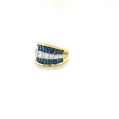 Double Row 5.06ct Sapphire and 1.67ct Princess Cut Diamond Concave Ring