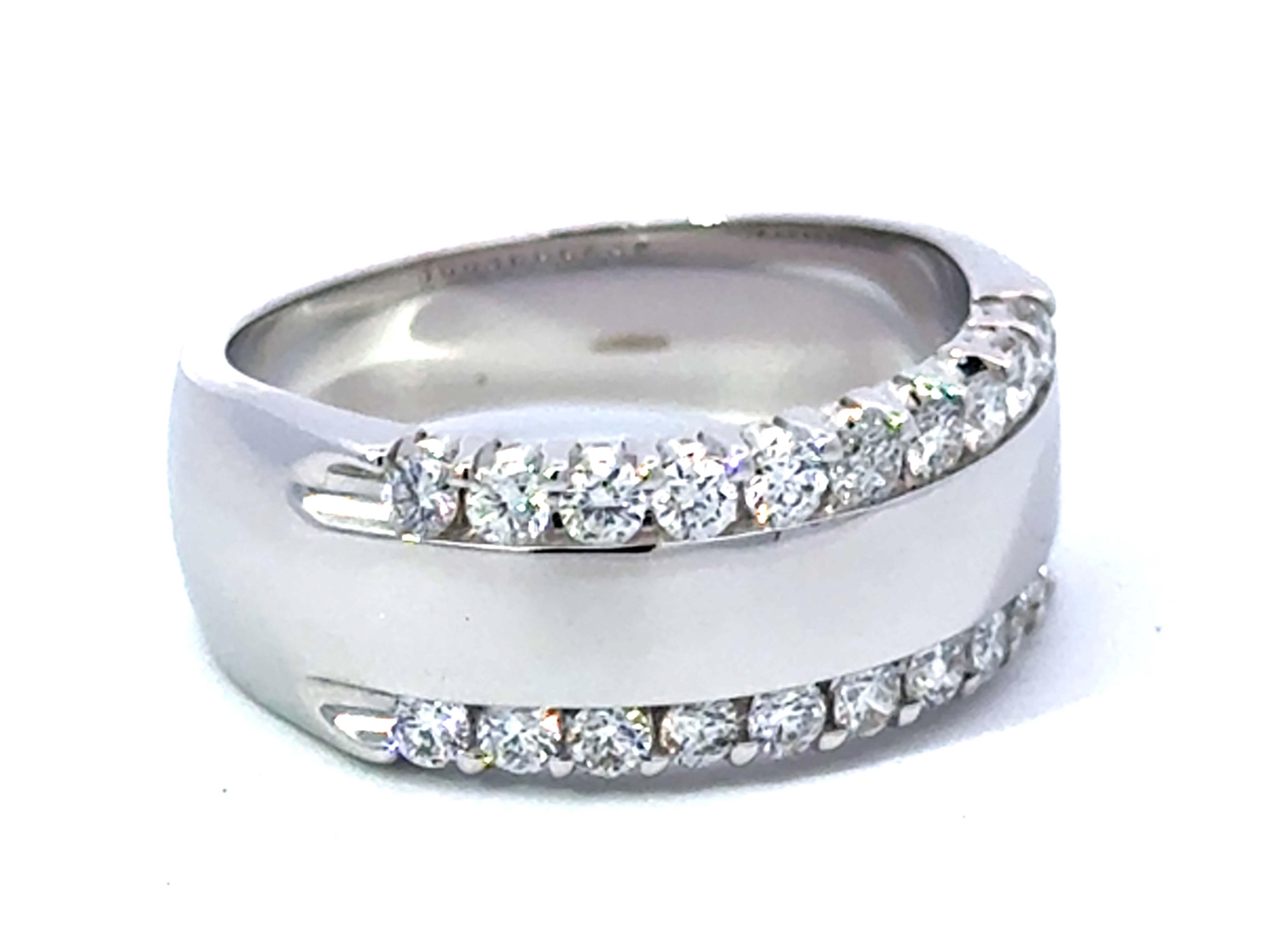 Brilliant Cut Double Row 8 mm Wide Diamond Wedding Band Ring High Polish Finish 14k White Gold For Sale