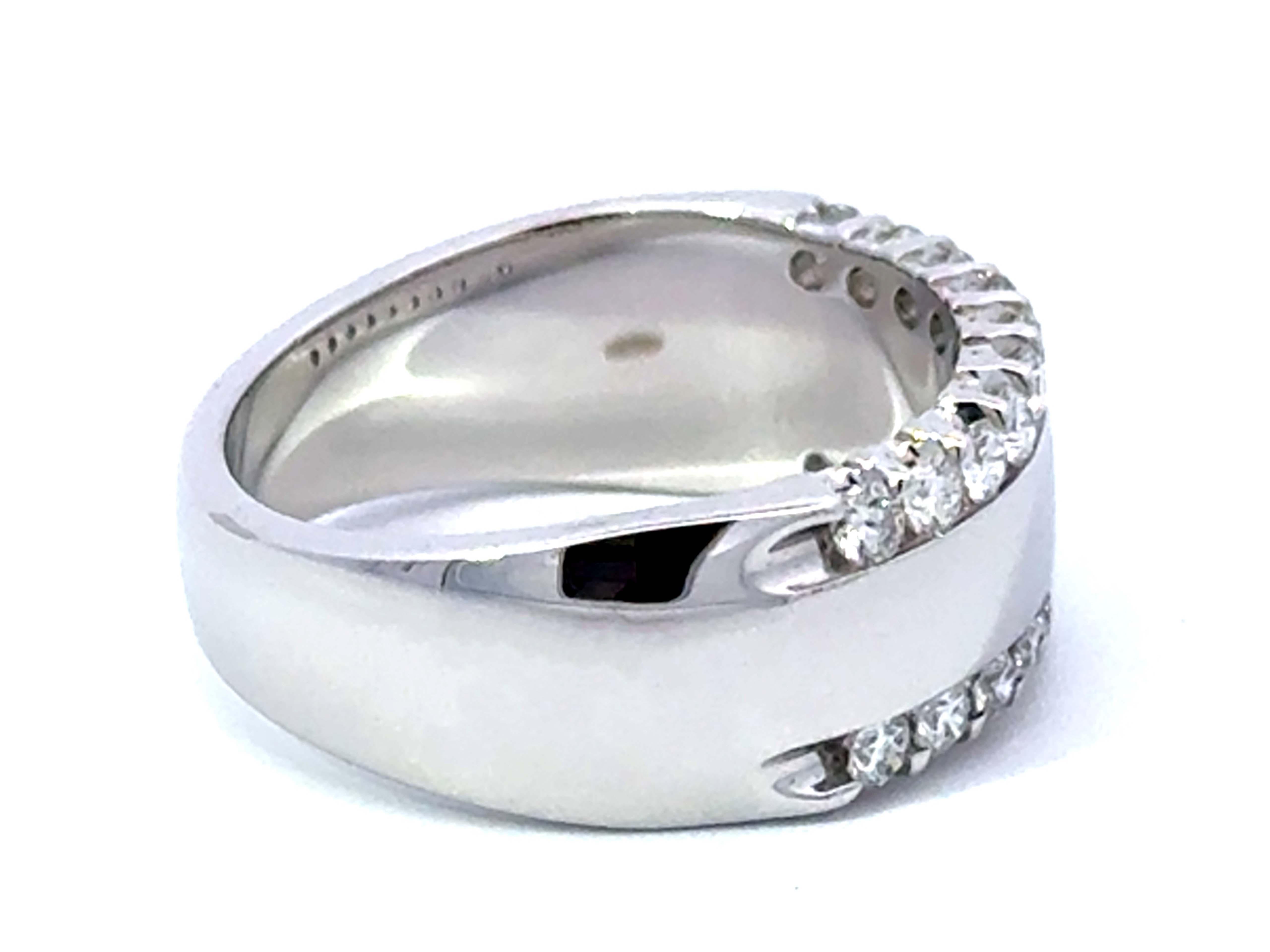 Women's or Men's Double Row 8 mm Wide Diamond Wedding Band Ring High Polish Finish 14k White Gold For Sale