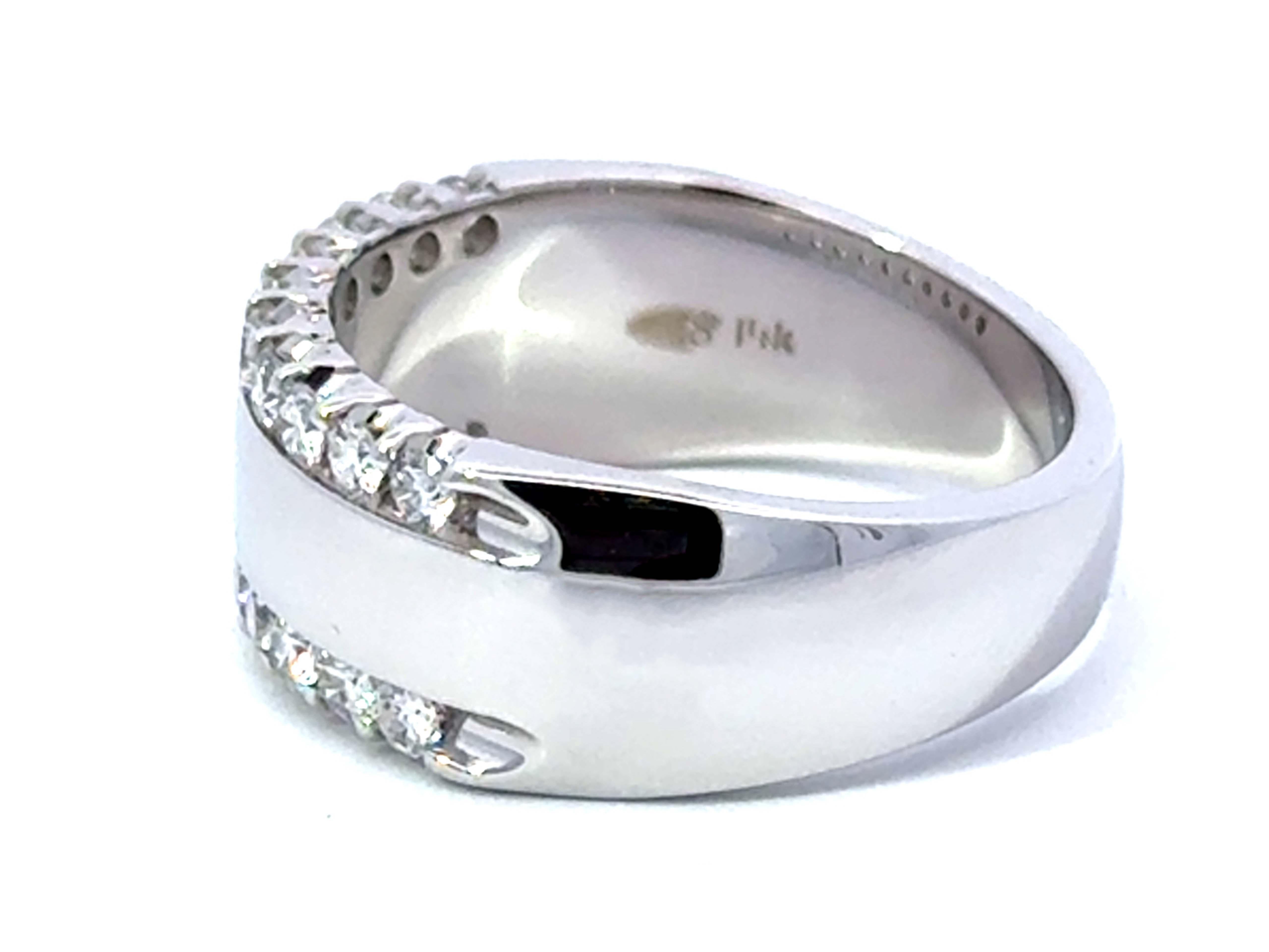 Double Row 8 mm Wide Diamond Wedding Band Ring High Polish Finish 14k White Gold For Sale 1