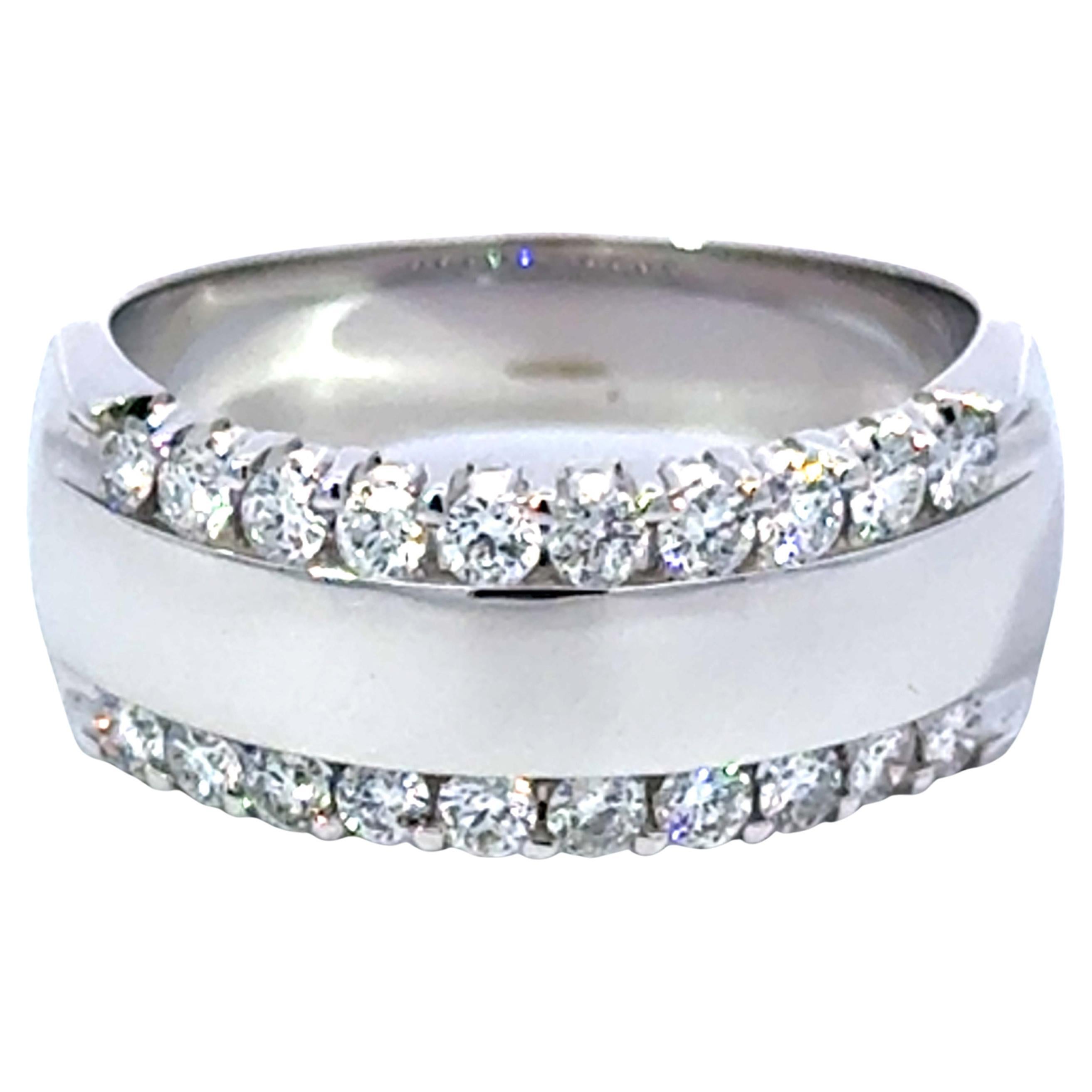 Double Row 8 mm Wide Diamond Wedding Band Ring High Polish Finish 14k White Gold