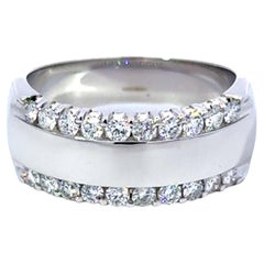 Double Row 8 mm Wide Diamond Wedding Band Ring High Polish Finish 14k White Gold