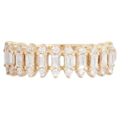 Double Row Baguette 14K (or 18k upon request) Gold Round Cut Diamond Ring