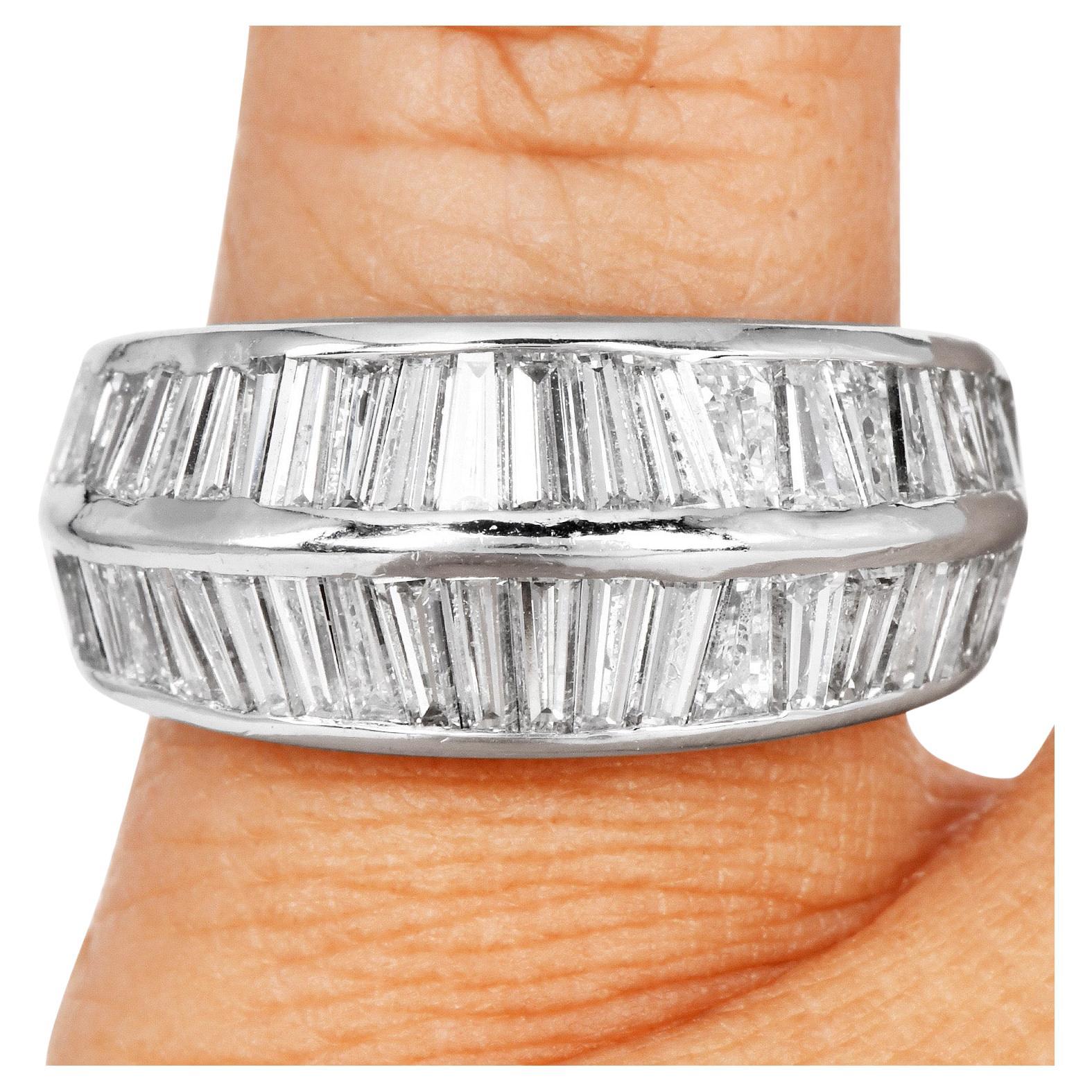 Double Row Baguette Diamond Platinum Eternity Ring In Excellent Condition For Sale In Miami, FL