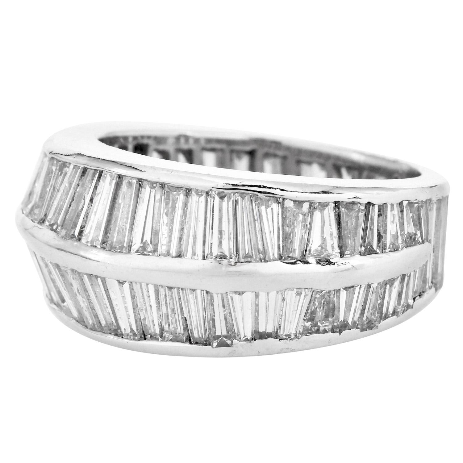Women's Double Row Baguette Diamond Platinum Eternity Ring For Sale