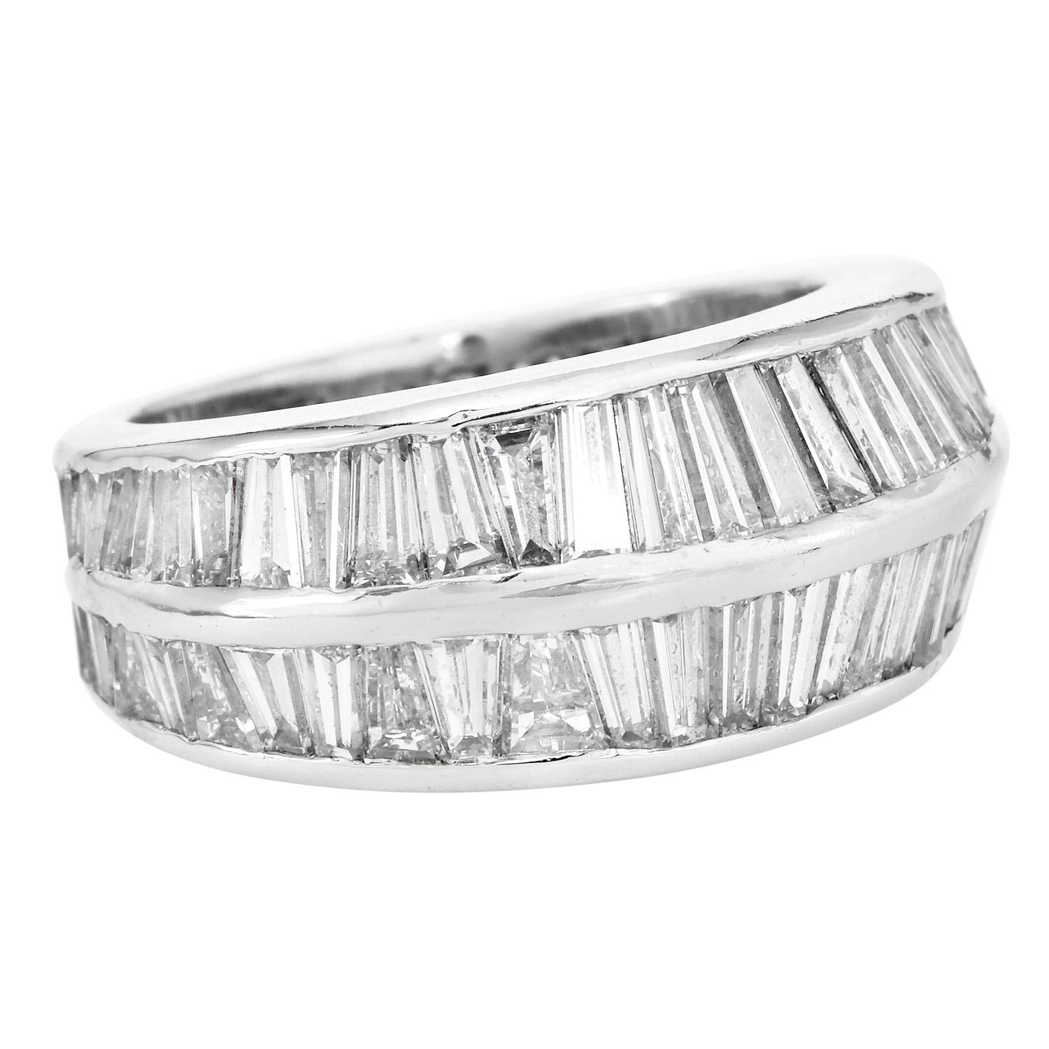 Double Row Baguette Diamond Platinum Eternity Ring For Sale 1