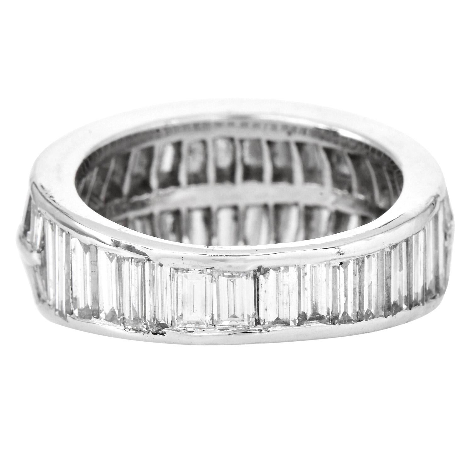 Double Row Baguette Diamond Platinum Eternity Ring For Sale 3
