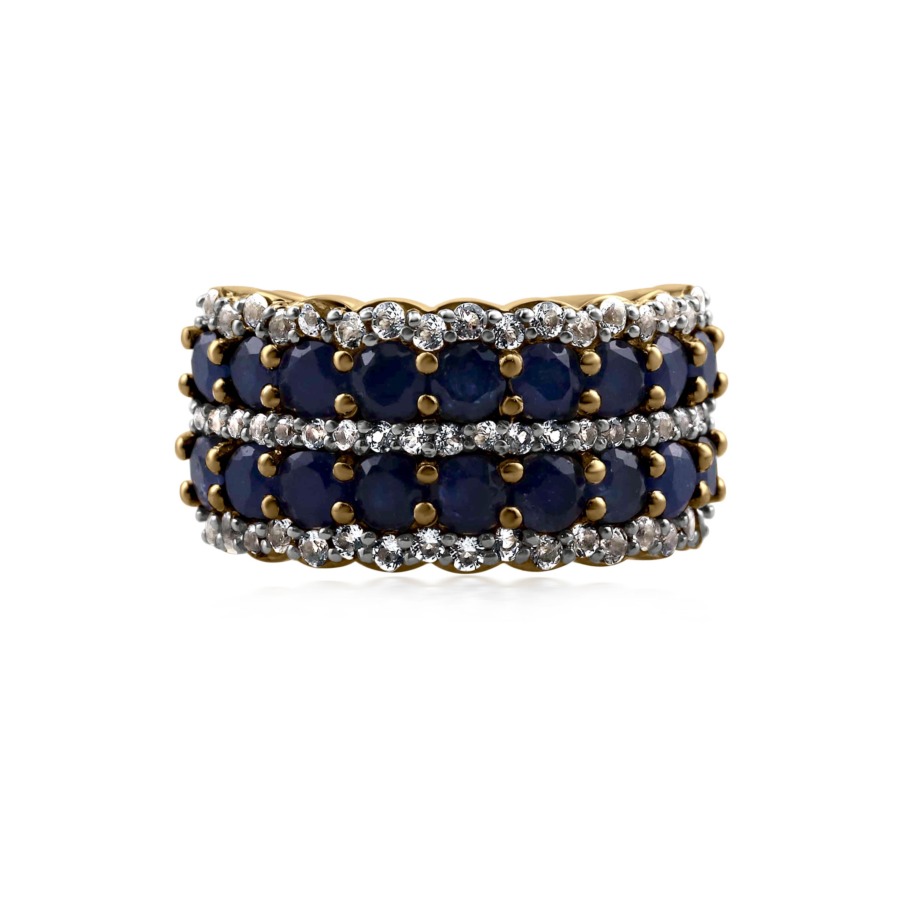 When it comes to your jewelry collection, the dazzling double-row design of this Gemistry gemstone band ring is destined for greatness. This dome-shaped eternity band ring features two rows of prong-set 3.35 carat Blue sapphire accented on each end