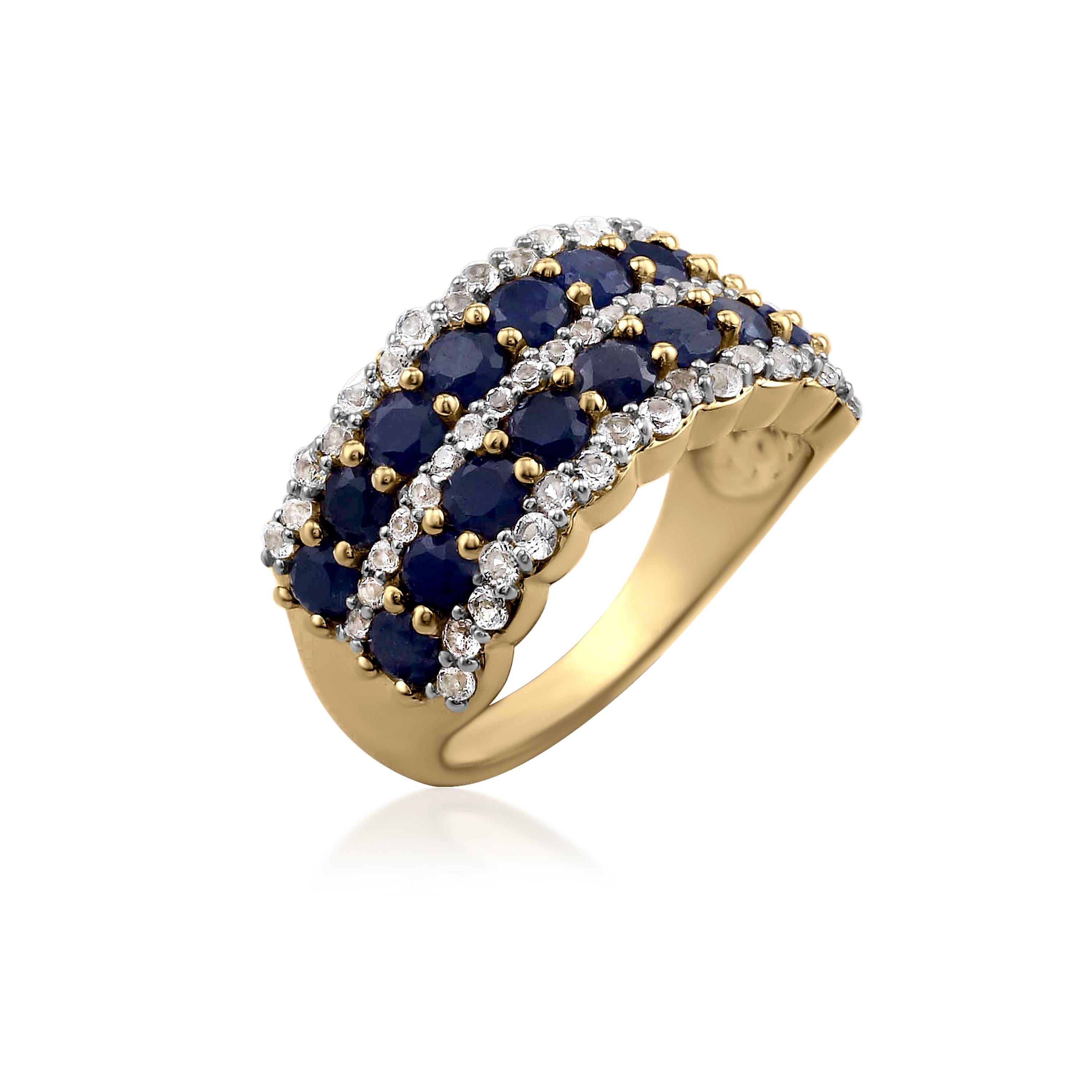Round Cut Gemistry 4.15 Ct. T.W Double-Row Blue Sapphire Eternity Band Ring in 14K Gold
