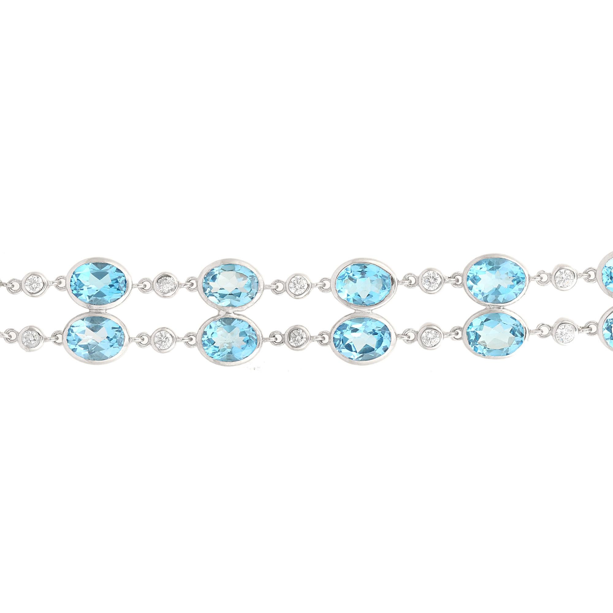 Pulsera de boda para ella de doble fila de topacio azul y circonitas en plata 925 Contemporáneo en venta