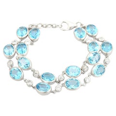 Double Row Blue Topaz & Zircon Tennis Wedding Bracelet for Her in 925 Silver
