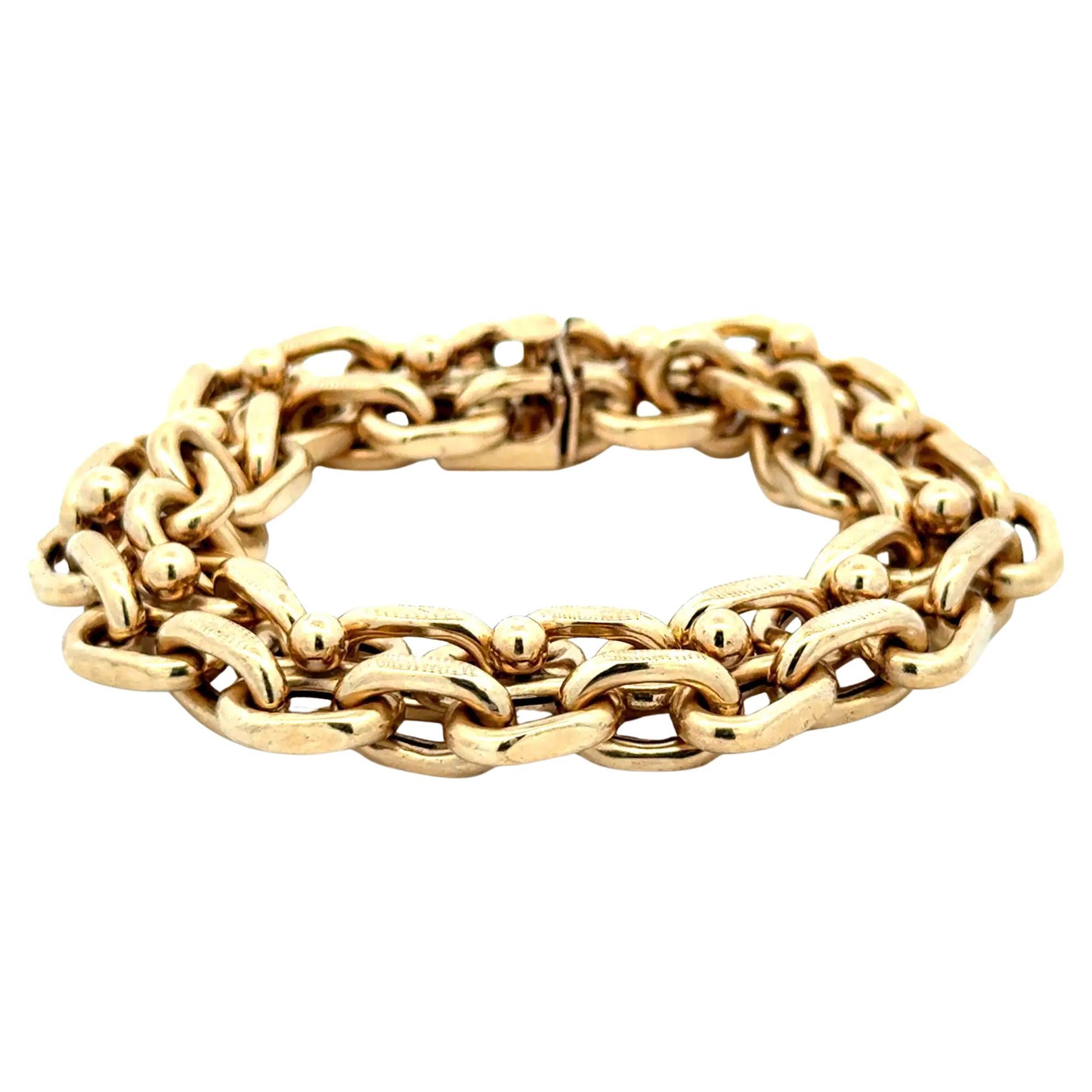 Double Row Chain Link 15mm Wide Gold Vintage Bracelet