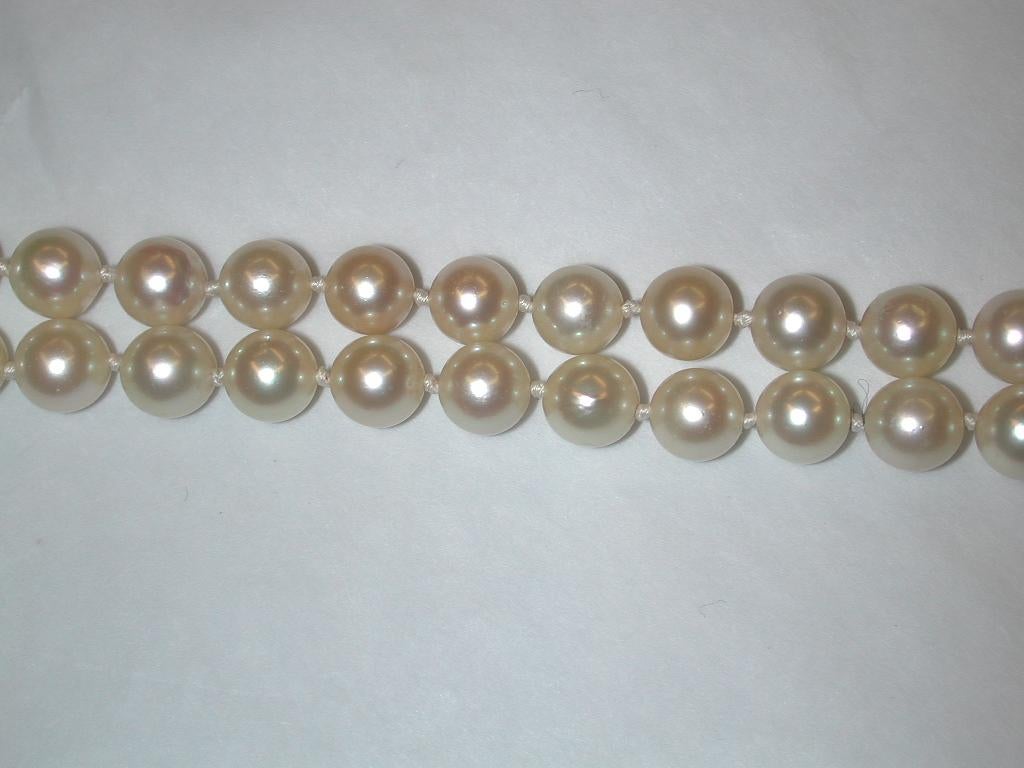 Women's Double Row Cultered Pearl Necklace with 9ct Gold Snap with Sapphires and Pearls