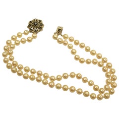 Double Row Cultered Pearl Necklace with 9ct Gold Snap with Sapphires and Pearls