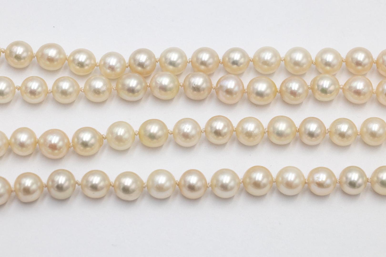 Women's or Men's Double row cultured pearl necklace with gold clasp with diamonds and synthetic s For Sale